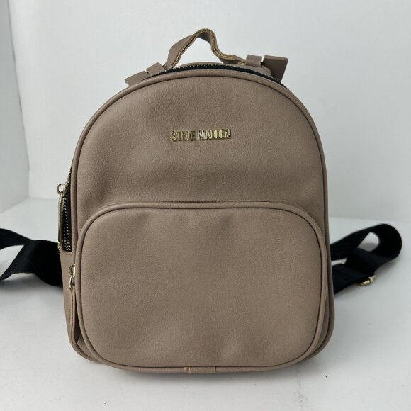 Steve Madden Mini Backpack Tan/Brown Purse Faux Leather Black Strap *flaw* - Picture 1 of 12